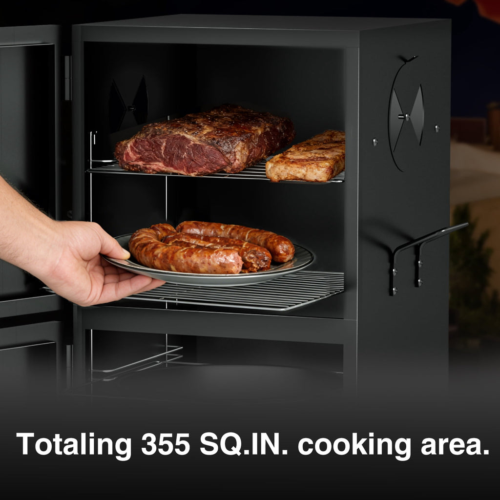 Kingchii Vertical Charcoal Smoker BBQ Grill with Built-in Thermometer, Portable Smoker for Backyard, Camping, Barbecue, and Outdoor Grilling