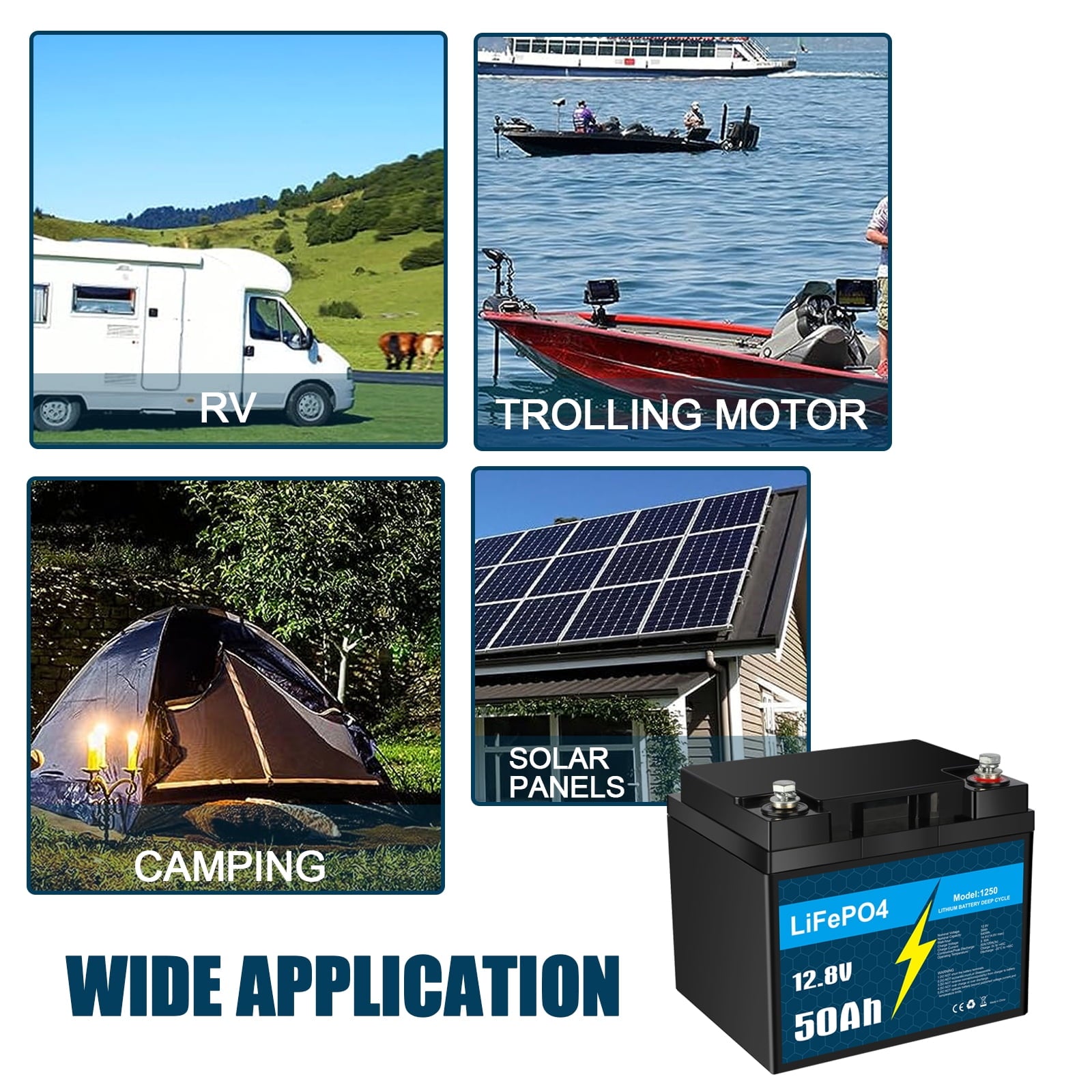 12V 50Ah LiFePO4 Lithium Battery with Smart BMS for RV, Solar, Trolling Motor