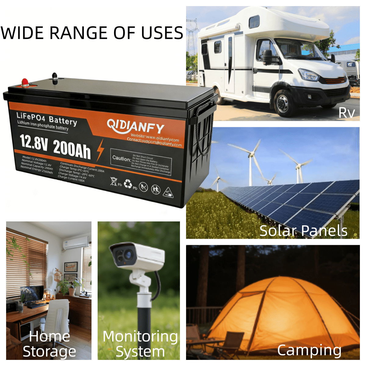 12V 200Ah LiFePO4 Lithium Battery, 200A BMS, 2560Wh Energy, 15000+ Deep Cycles, Ideal for RV, Solar, Home Energy Storage and Off-Grid Camping