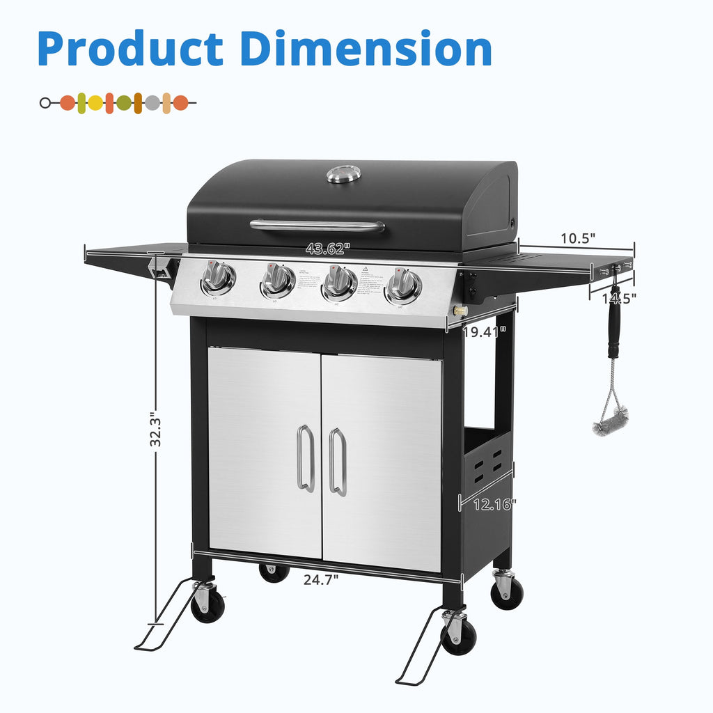 SEGMART 3 Burner BBQ Propane Gas Grill, Stainless Steel 30,000 BTU Patio Garden Barbecue Grill with Side Tables, Cleaning Brush & Thermometer, Perfect for Camping, Outdoor Cooking