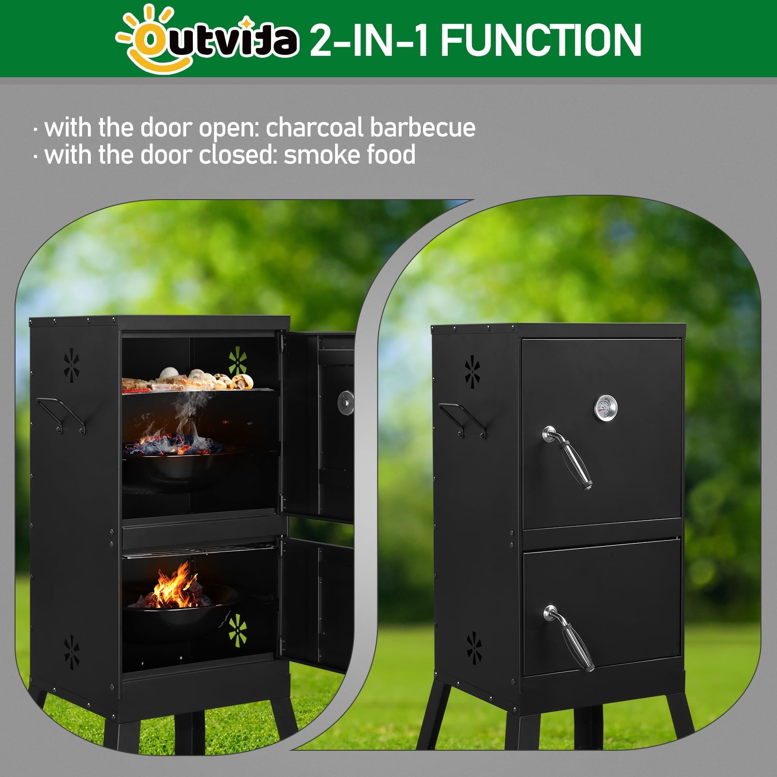 Zimtown Charcoal Grill BBQ Smoker Outdoor Barbecue Pit with 3 Levels Patio Backyard Black