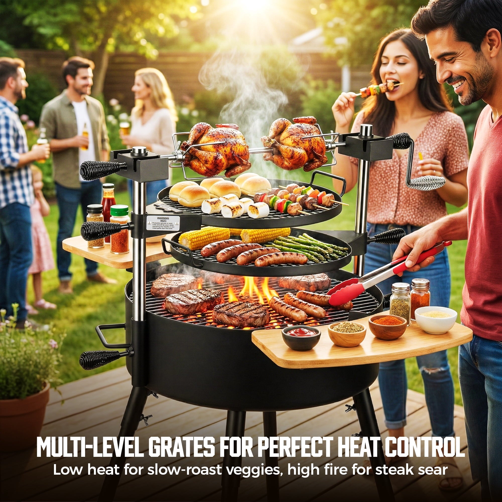 BIG HORN OUTDOORS Portable Santa Maria Style Charcoal Grill, Multifunctional BBQ Grill for Backyard Patio Garden