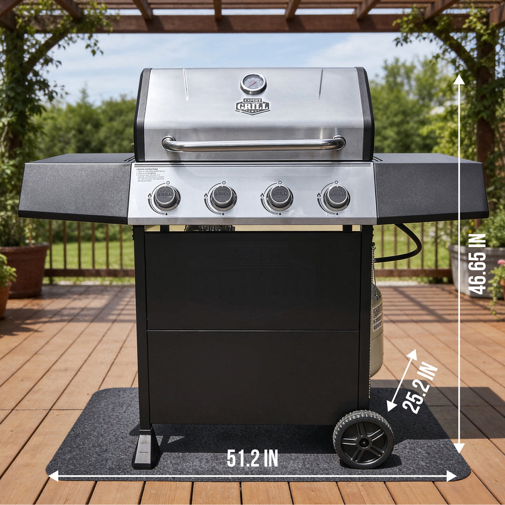 Expert Grill, 4-Burner Propane Gas Grill with Side Table and Wheels, Stainless Steel