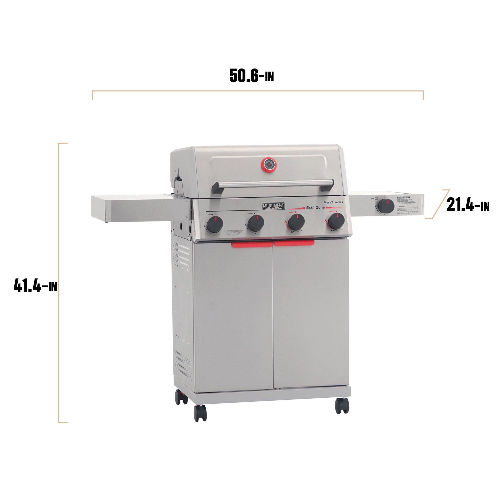 Monument Grills 4 +1 Burner Propane Gas Grill,49,000 BTU Stainless Steel Outdoor Patio Barbecue Grill with Folding Shelves and Flip Rack,Mesa II 415BZ
