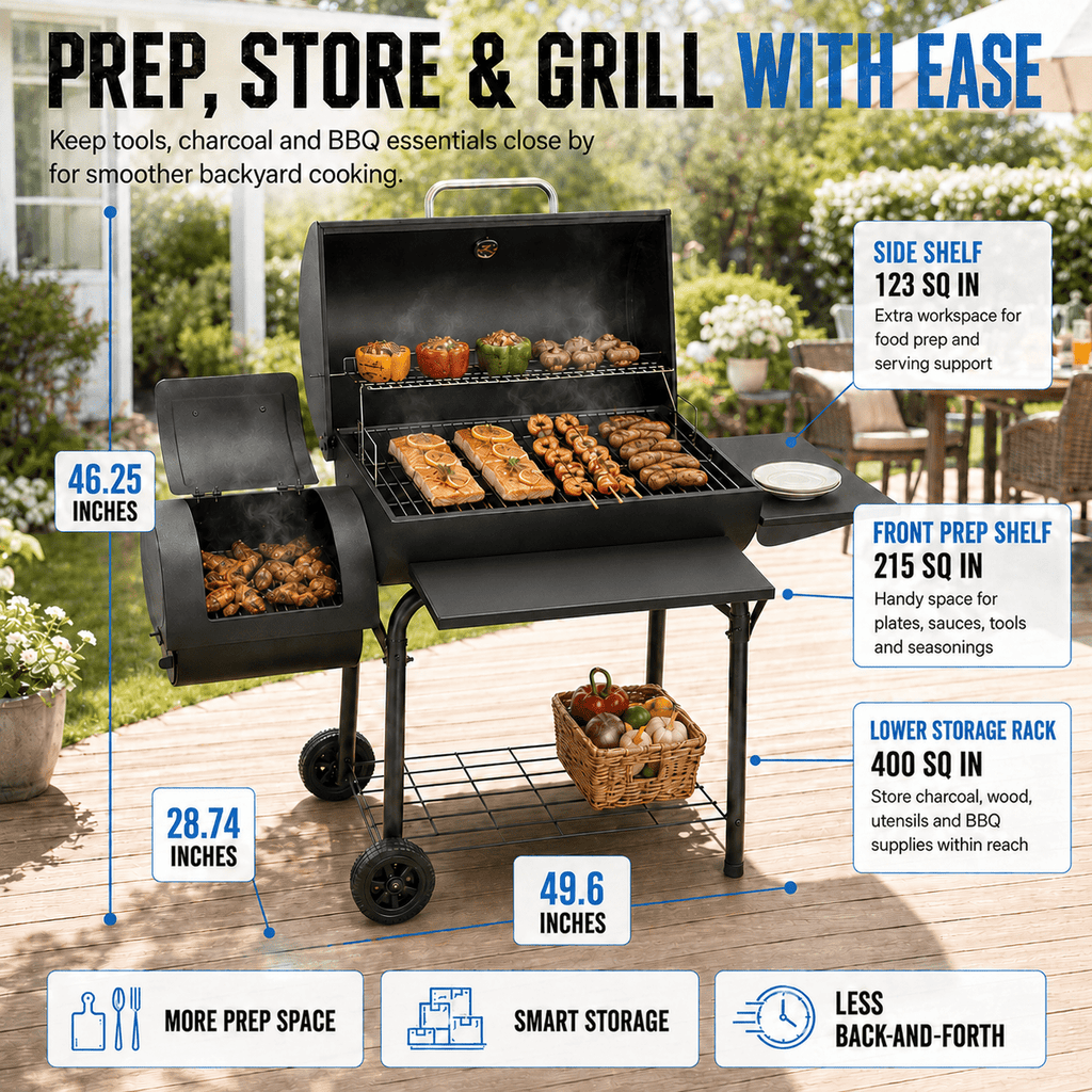 laraVist Charcoal Grill with Offset Smoker, 800 Sq. In. BBQ Grill