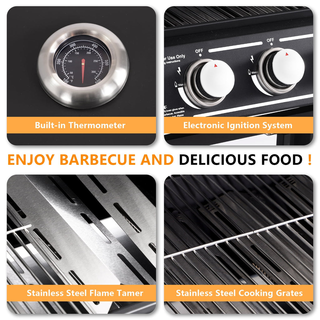 Haverchair 4-Burner Gas Grill Propane with Side Burner 50,000 BTU Outdoor BBQ Propane Gas Grill Cart Barbecue Grill for Patio Garden Picnic Backyard Cooking Camping,Black