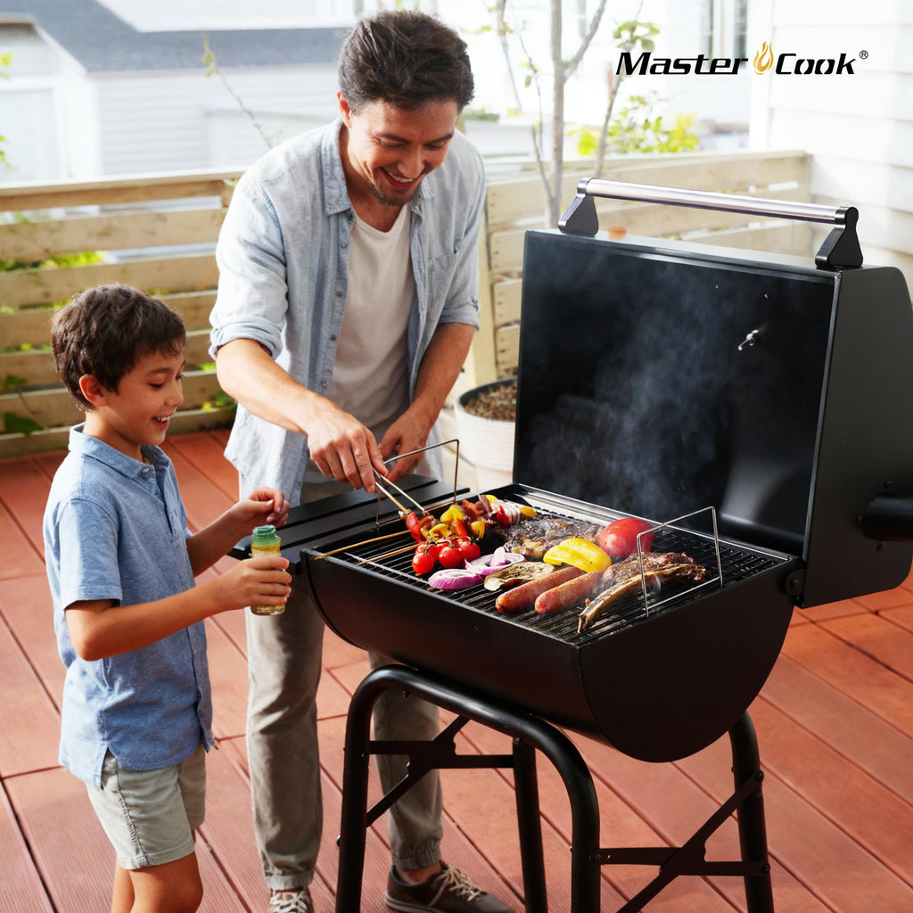 Master Cook Outdoor 30 Inch Barrel Charcoal Grills with Side Tables, Outdoor Smoker BBQ grill for Camping, Patio, Black