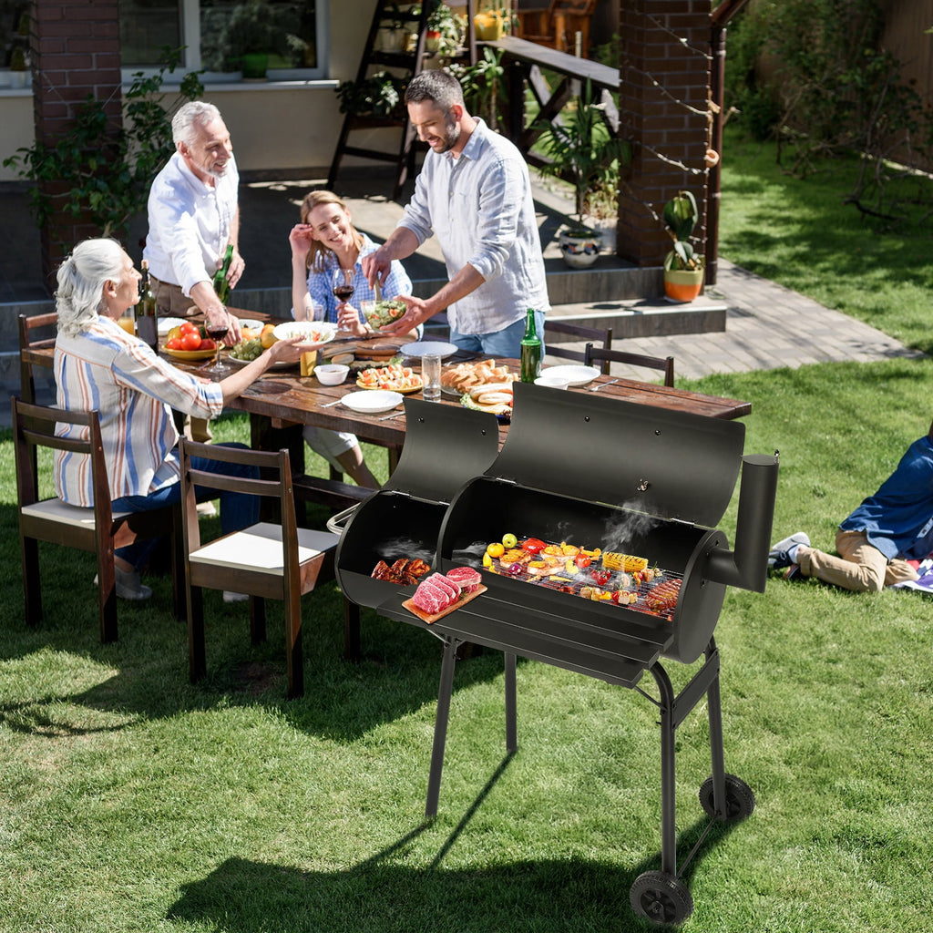 Segmart BBQ Charcoal Grill, 45.28-inch Length Portable Barbecue Grill, Offset Smoker Barbecue Oven with Wheels & Thermometer for Outdoor Picnic Camping Patio Backyard