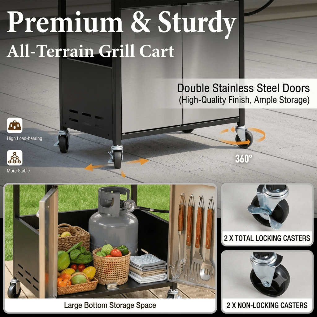 Highsound 4-Burner Propane Gas Grill with Side Burner, 51,000 BTU Outdoor Barbecue Grill, Stainless Steel BBQ Grill for Backyard Cooking, Black