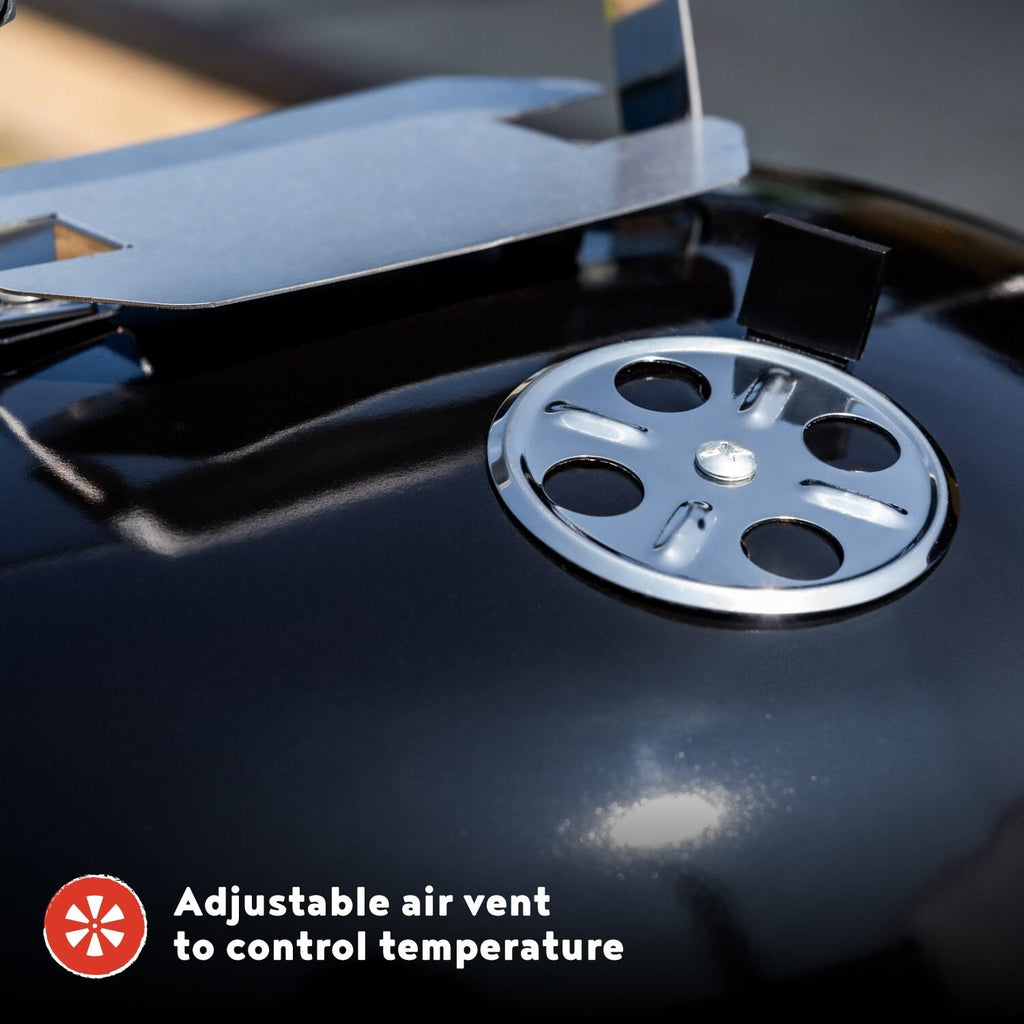 Megamaster – 22 Deluxe Charcoal Barbecue Grill with Adjustable Air Vent, Built-In Temperature Gauge, 368 SQ. In Cooking Area, Storage Rack, Portable Grill for Camping, Picnics, and More - 810-23003