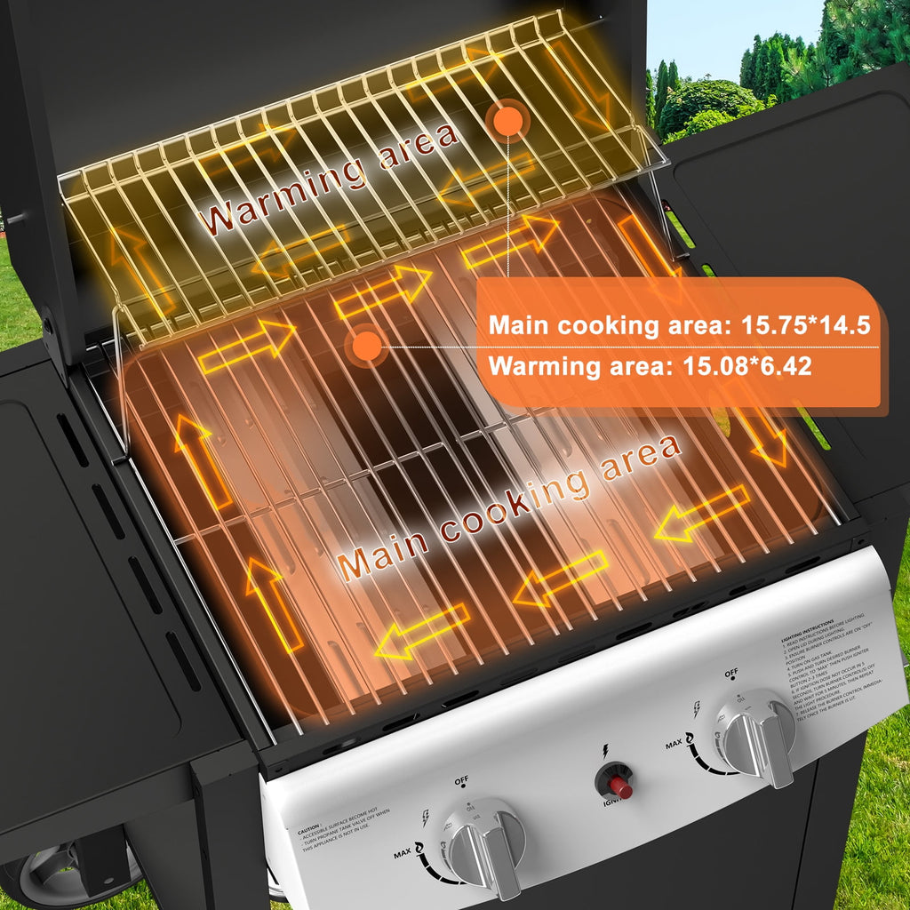 LHRIVER Stainless Steel 3 Burner Propane Gas Grill with Side Burner, 34,000 BTU Patio Garden Barbecue Grill,Porcelain-Enameled Cast Iron Grates