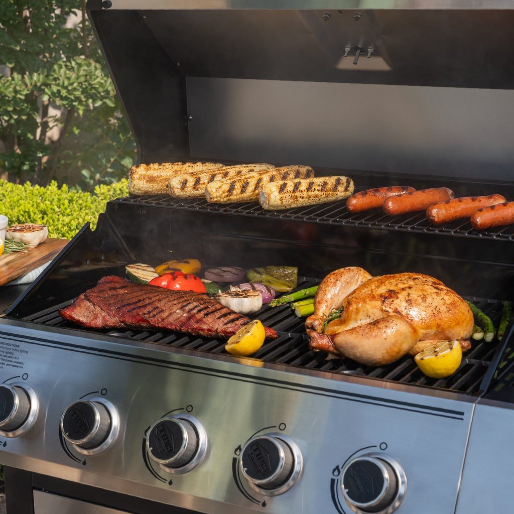 Expert Grill 5-Burner Propane Gas Grill with Side Burner, and Side Table, Stainless Steel