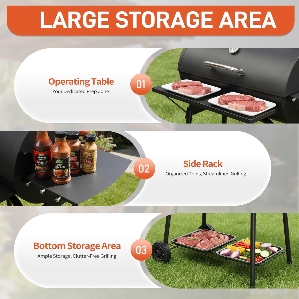 Zimtown BBQ Charcoal Grill Outdoor Barbecue Pit with Offset Smoker for Outdoor Cooking