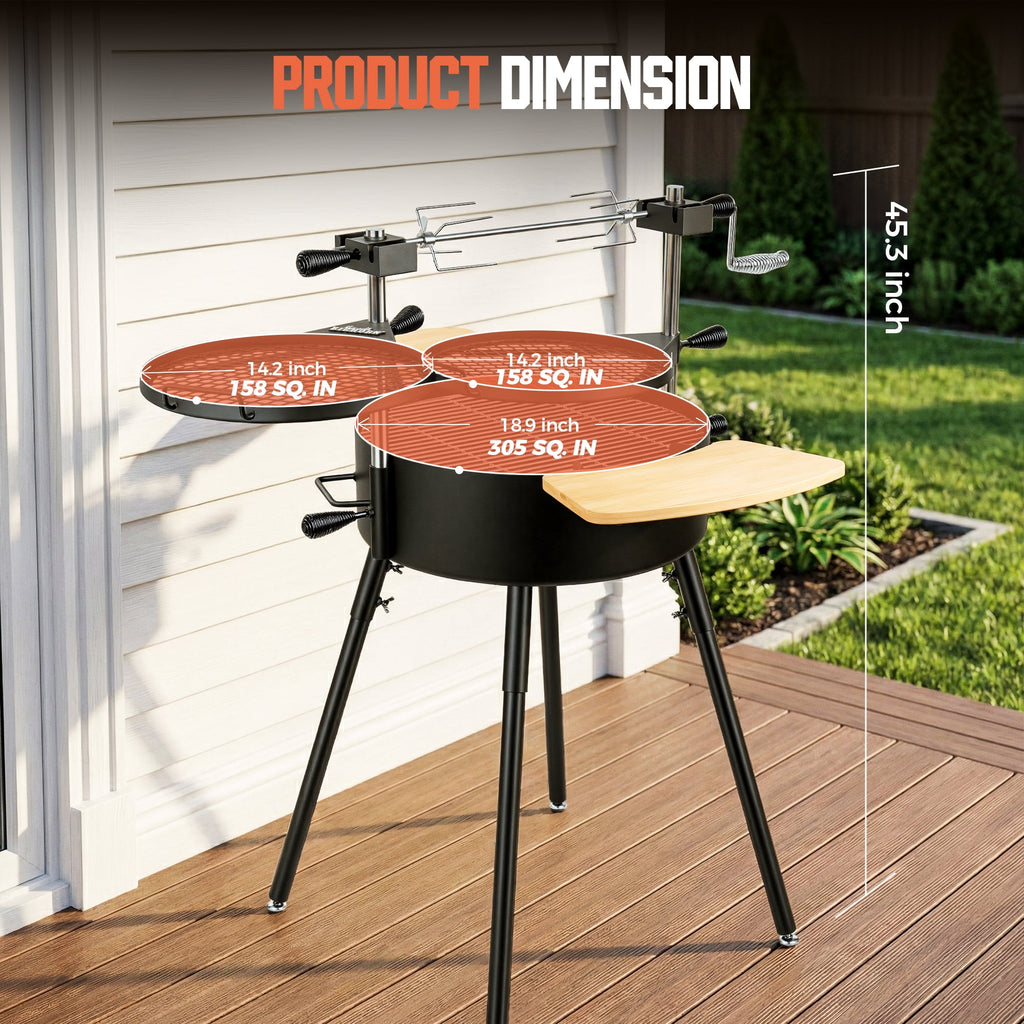 BIG HORN OUTDOORS Portable Santa Maria Style Charcoal Grill, Multifunctional BBQ Grill for Backyard Patio Garden