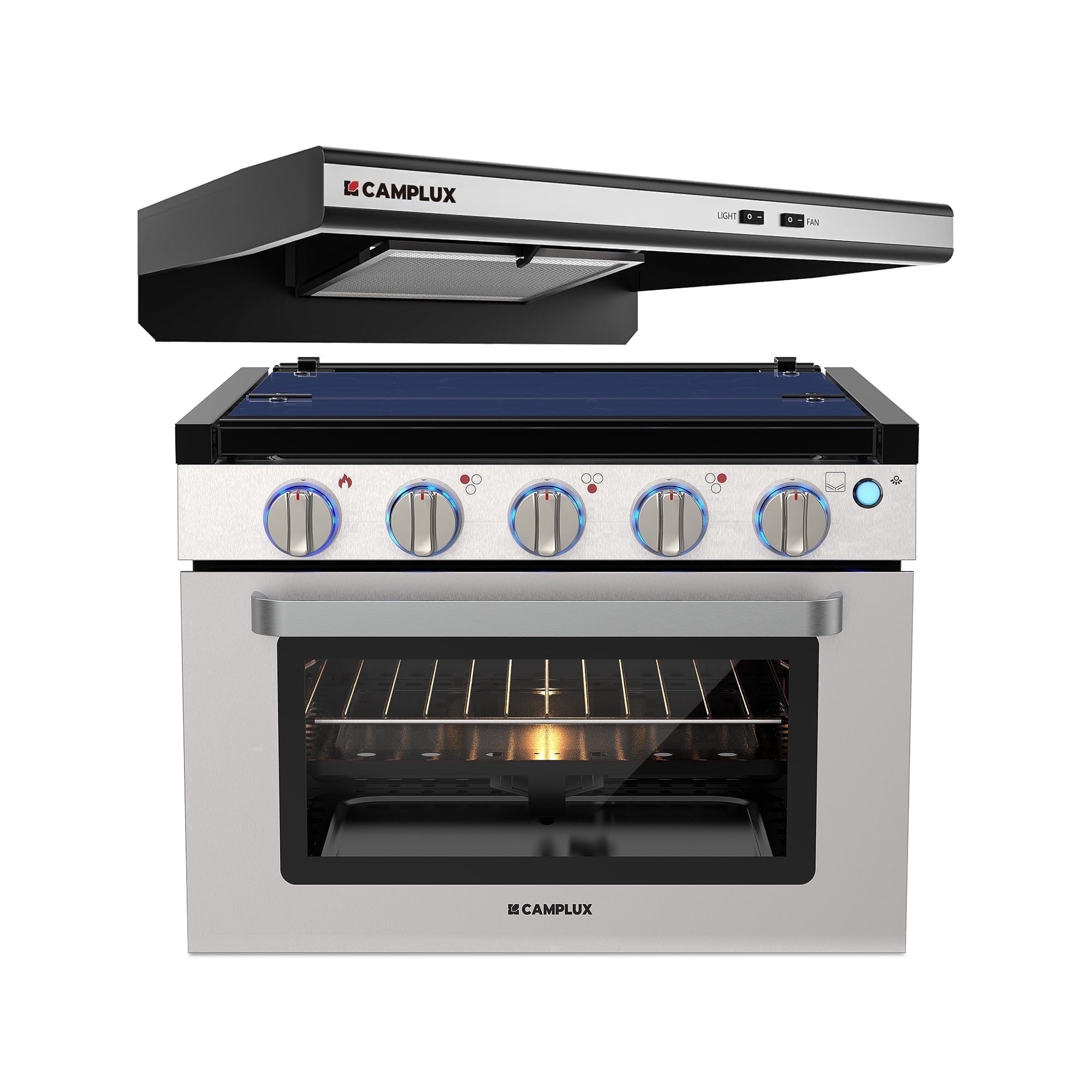 CAMPLUX Classic 17 In RV Propane Gas Range Oven with 3 Burners Cooktop, Stove Oven Combo, Stainless Steel