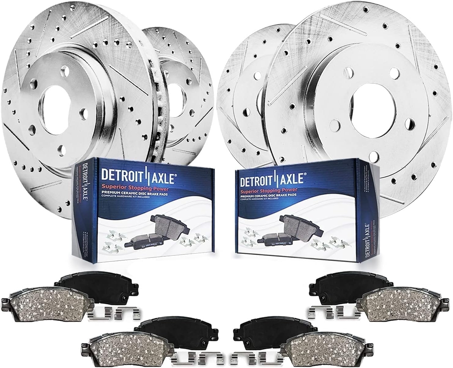 Detroit Axle - Brake Kit for 2016-2018 Lincoln MKX 2021-2023 Nautilus, Drilled Brake Rotors Brake Pads: 13.58 Front and 12.44 Solid Rear Rotor