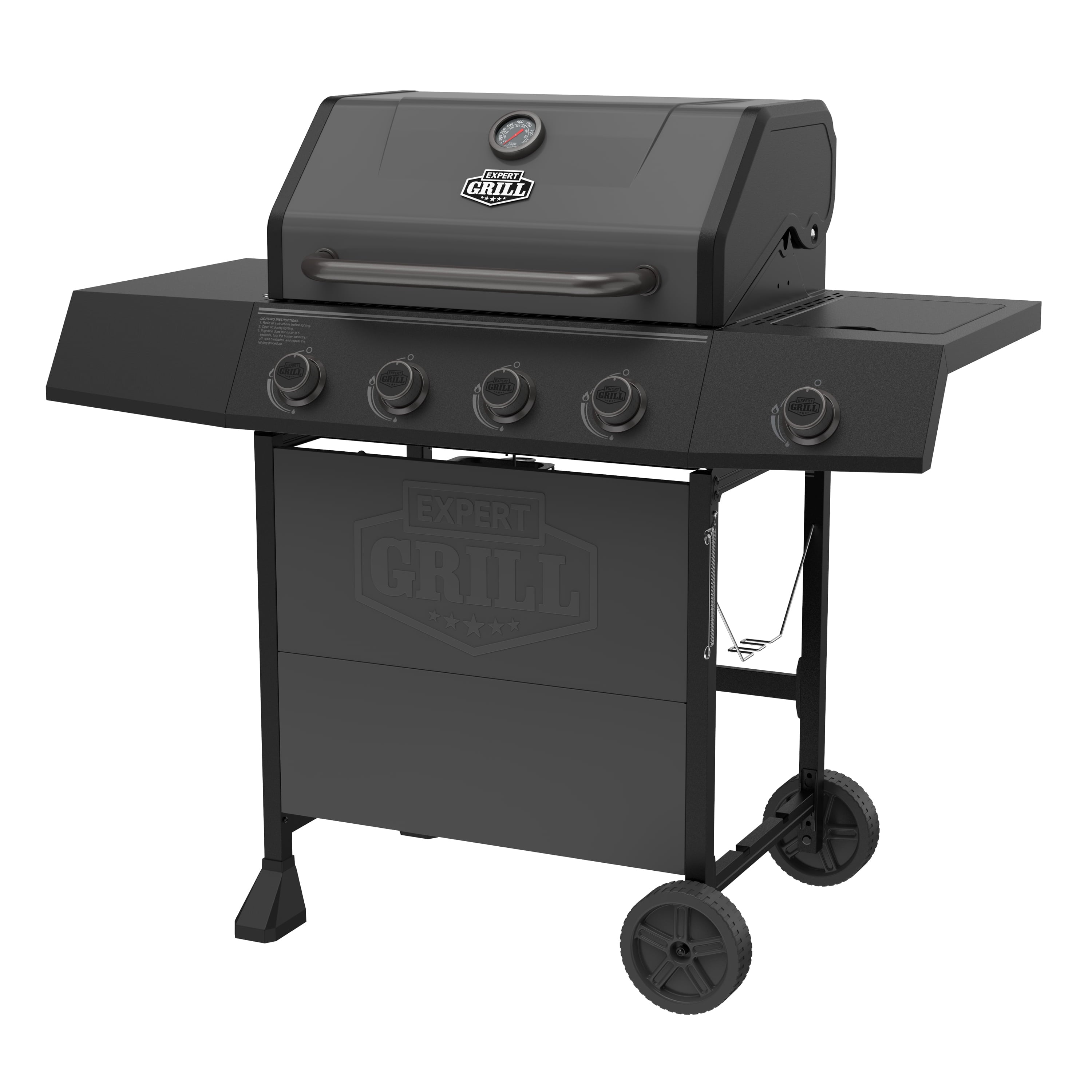 Expert Grill, 4-Burner Propane Gas Grill with Side Table and Wheels, Stainless Steel