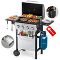 Biotree 4 Burner BBQ Propane Gas Grill, Stainless Steel 38,000 BTU Patio Garden Barbecue Grill with Two Foldable Shelves