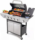Highsound 4-Burner Propane Gas Grill with Side Burner, 51,000 BTU Outdoor Barbecue Grill, Stainless Steel BBQ Grill for Backyard Cooking, Black