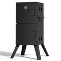 Kingchii Vertical Charcoal Smoker BBQ Grill with Built-in Thermometer, Portable Smoker for Backyard, Camping, Barbecue, and Outdoor Grilling