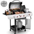 LHRIVER Stainless Steel 3 Burner Propane Gas Grill with Side Burner, 34,000 BTU Patio Garden Barbecue Grill,Porcelain-Enameled Cast Iron Grates
