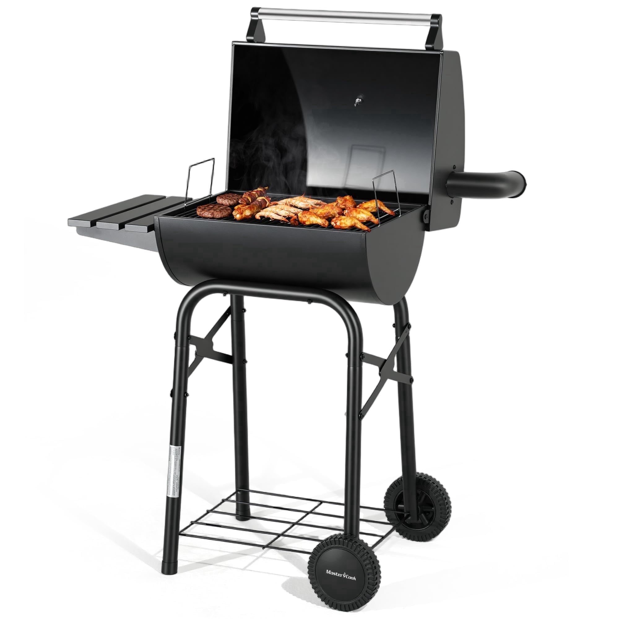 Master Cook Outdoor 30 Inch Barrel Charcoal Grills with Side Tables, Outdoor Smoker BBQ grill for Camping, Patio, Black