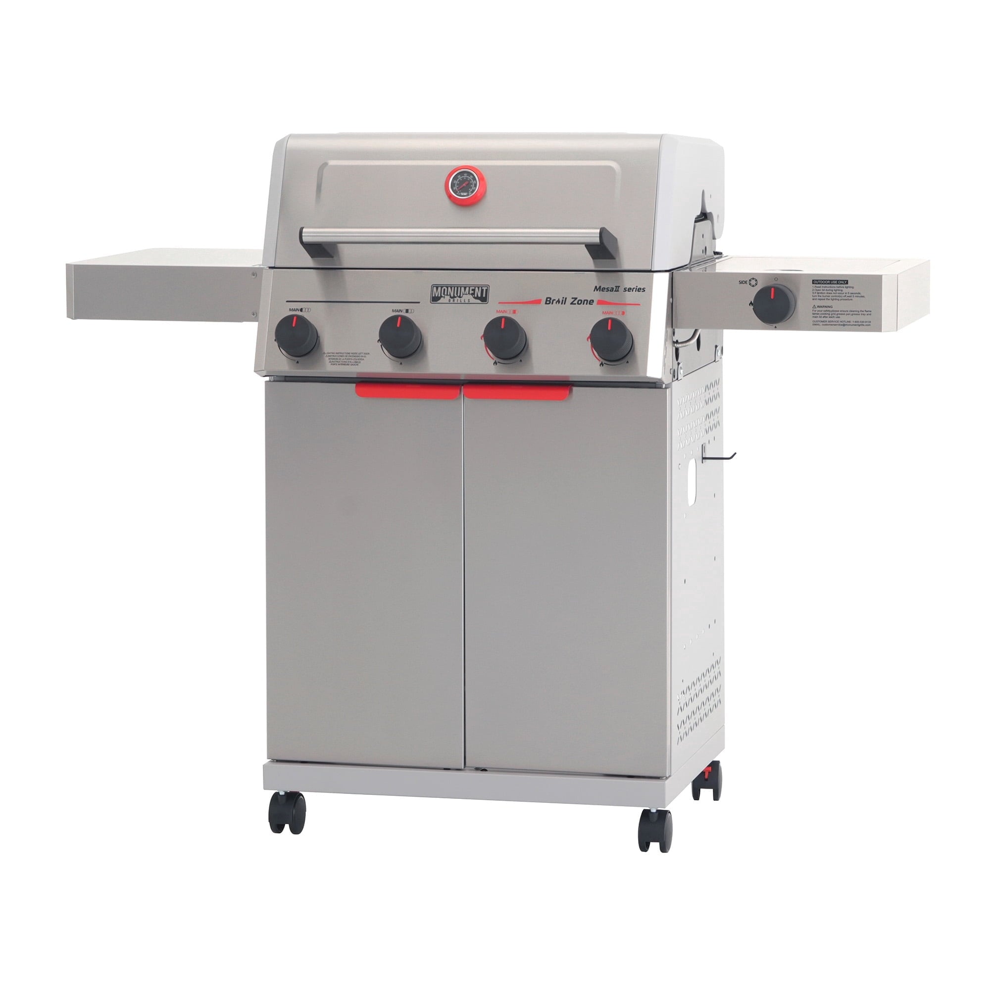 Monument Grills 4 +1 Burner Propane Gas Grill,49,000 BTU Stainless Steel Outdoor Patio Barbecue Grill with Folding Shelves and Flip Rack,Mesa II 415BZ