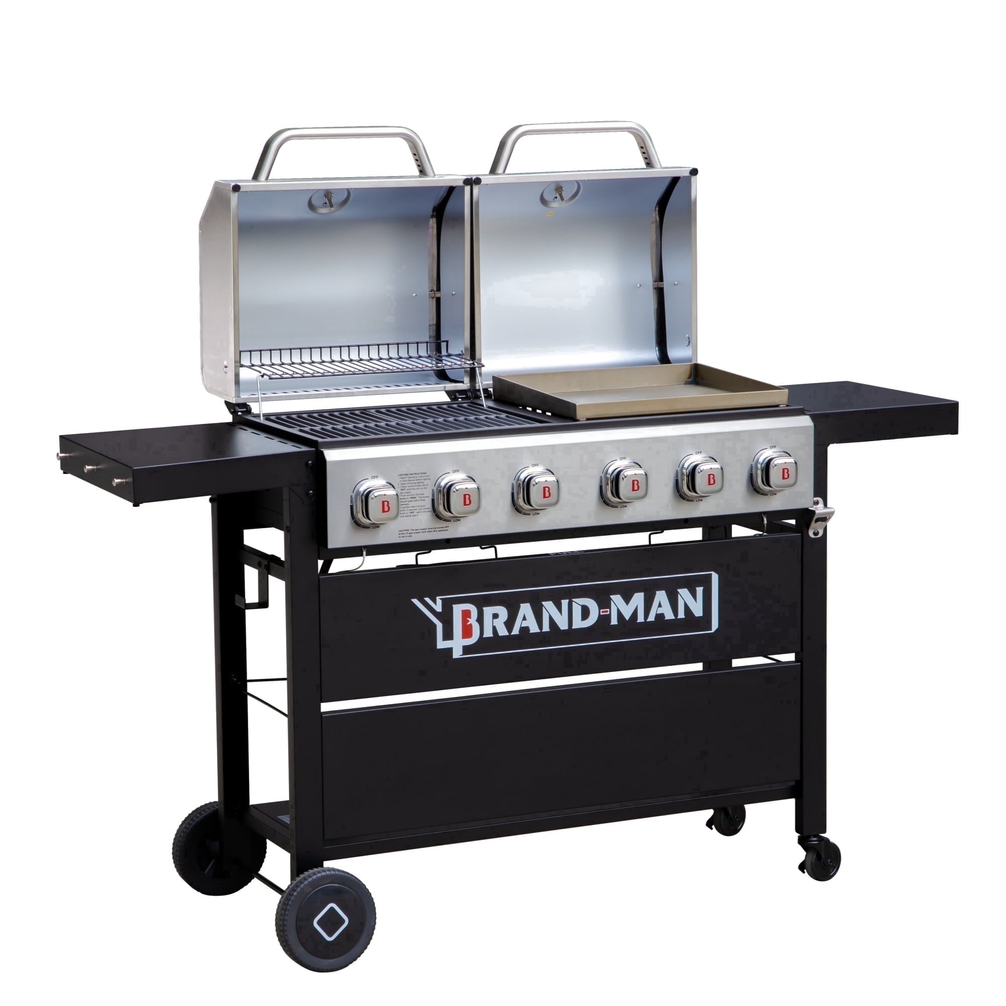 Brand Man Propane Gas & Charcoal Grill Combo with Griddle Dual Fuel BBQ Grill for Outdoor Barbecue, Black