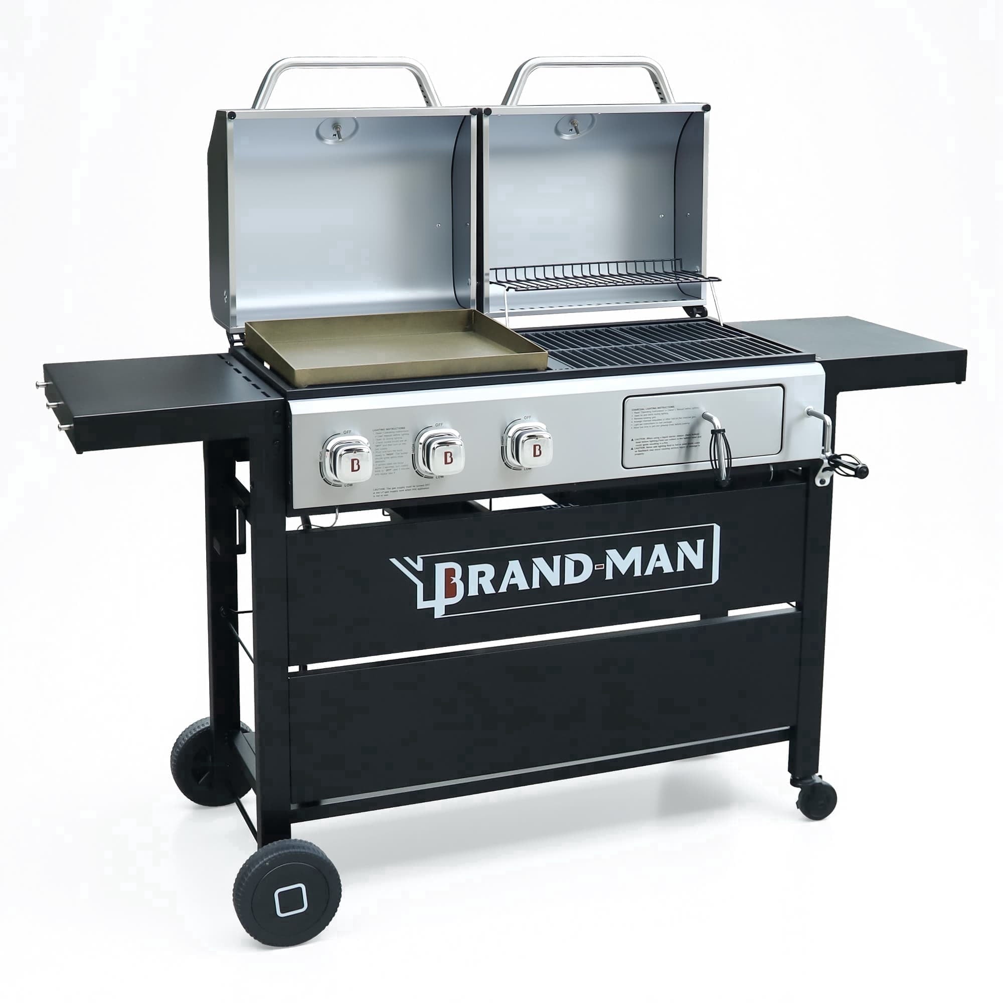 Brand Man Propane Gas & Charcoal Grill Combo with Griddle Dual Fuel BBQ Grill for Outdoor Barbecue, Black