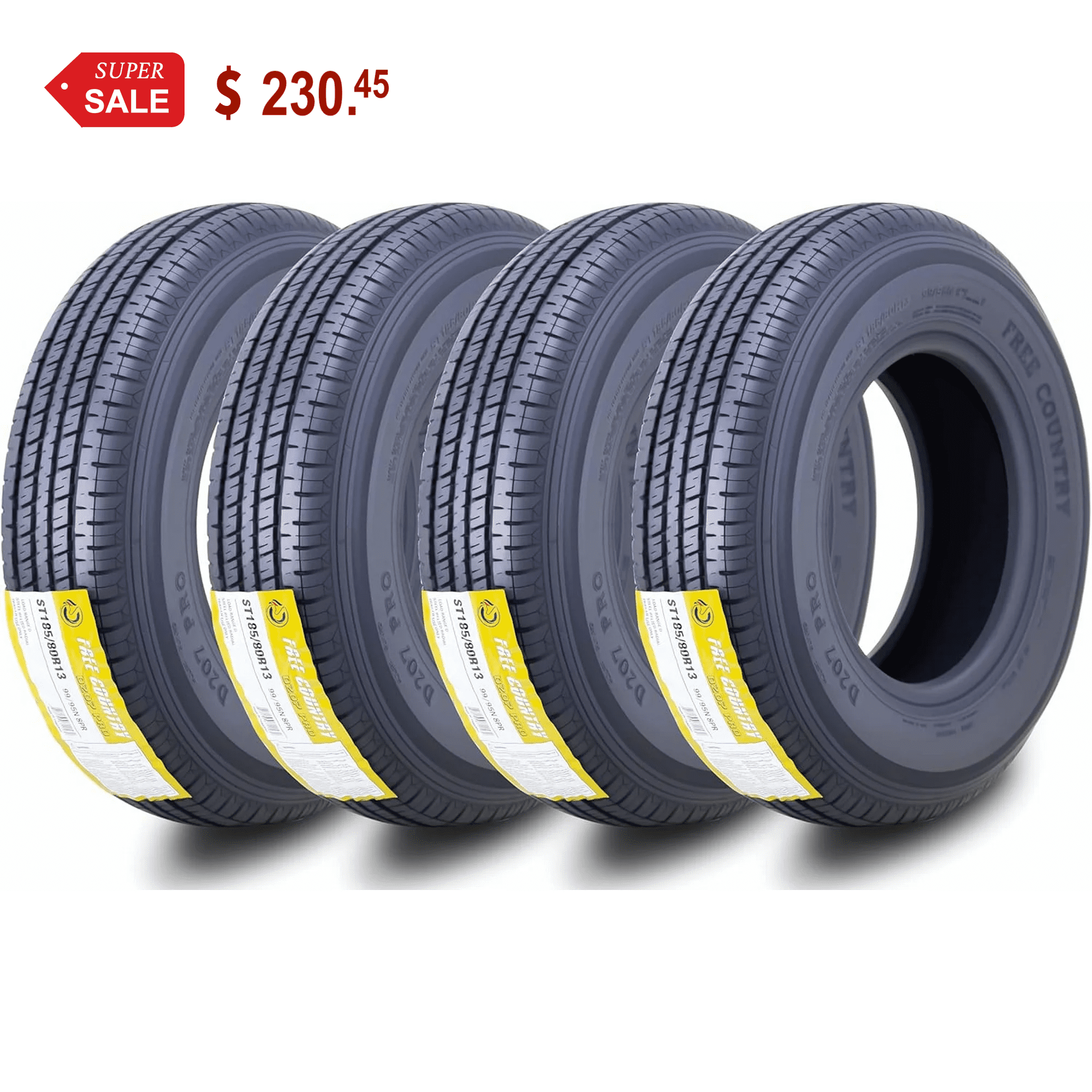Free Country ST 205/75R15 8 Ply /Load Range D w/Scuff Guard Trailer Tires, Set of 4