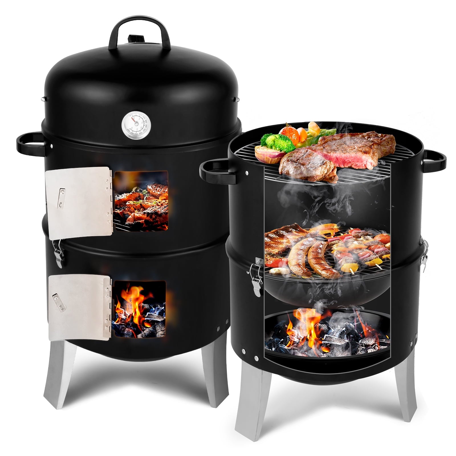 Zimtown BBQ Charcoal Grill Outdoor Barbecue Pit Smoker with 3 Levels Patio Backyard Black