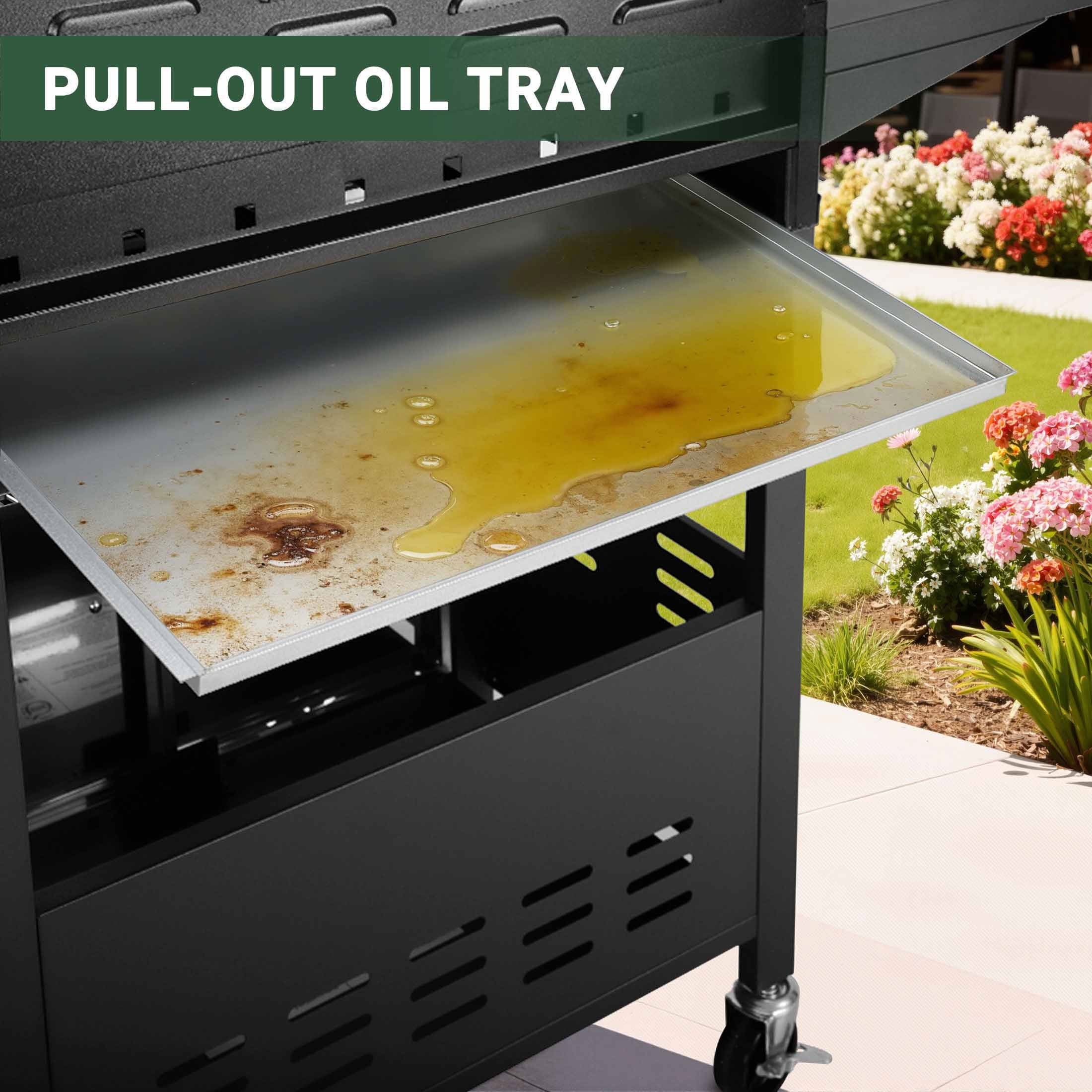 Enyopro 3-Burner Propane Gas Grill, 30000 BTU BBQ Grill with Foldable Side Table, Stainless Steel Warming Rack, Hooks, and Built-In Bottle Opener for Outdoor Barbecue