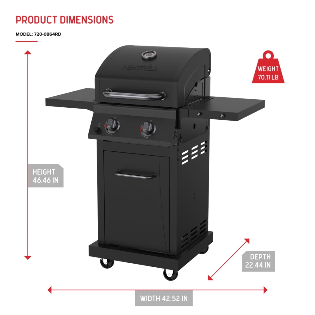 Nexgrill Deluxe 2-Burner Gas Grill with 401 SQ In Grate, 28000 BTUs, Stainless Steel Control Panel & Foldable Side Table, Propane BBQ Grill for Outdoor Cooking, Patios, Backyards and More -720-0864RA