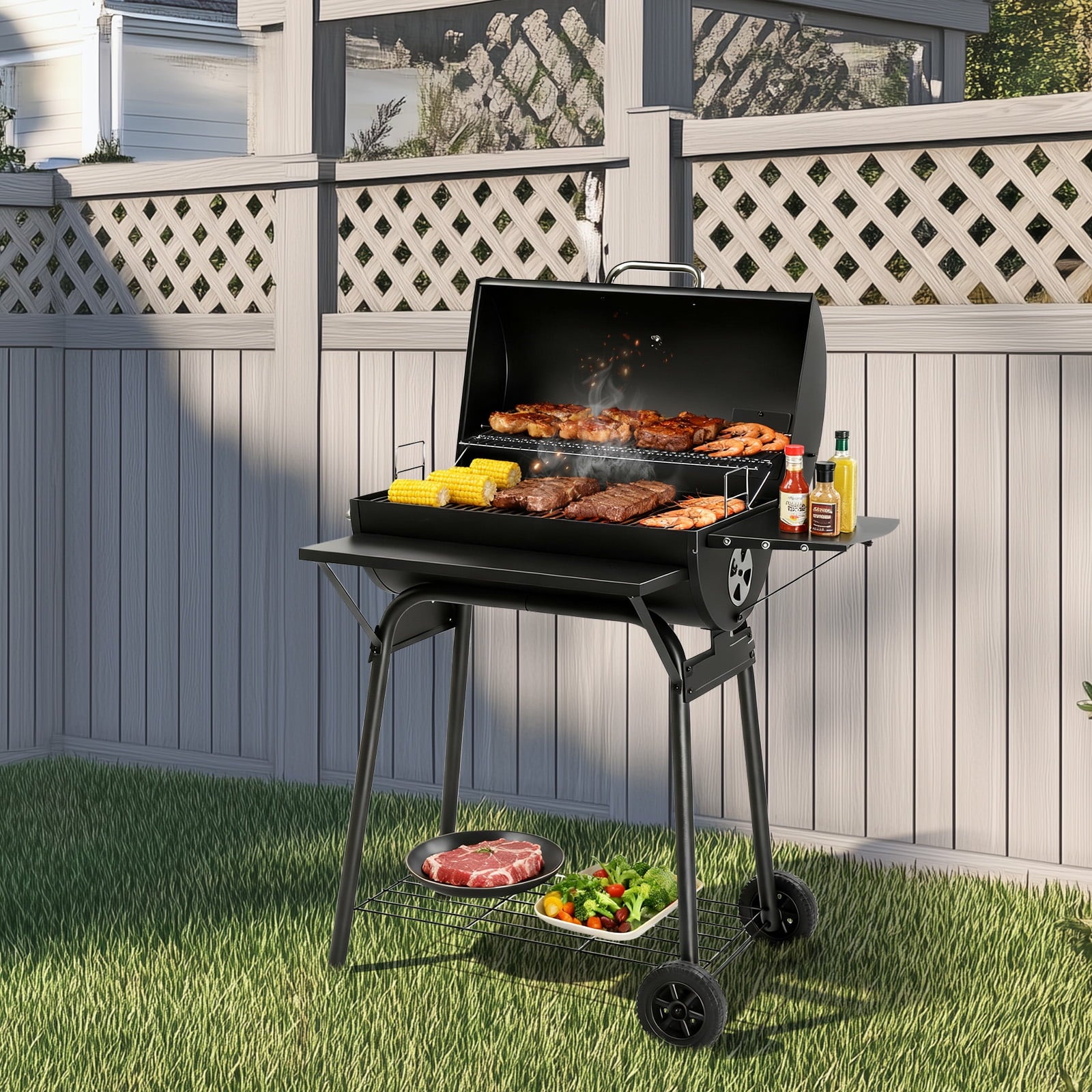Zimtown BBQ Charcoal Grill Outdoor Barbecue Pit with Offset Smoker for Outdoor Cooking