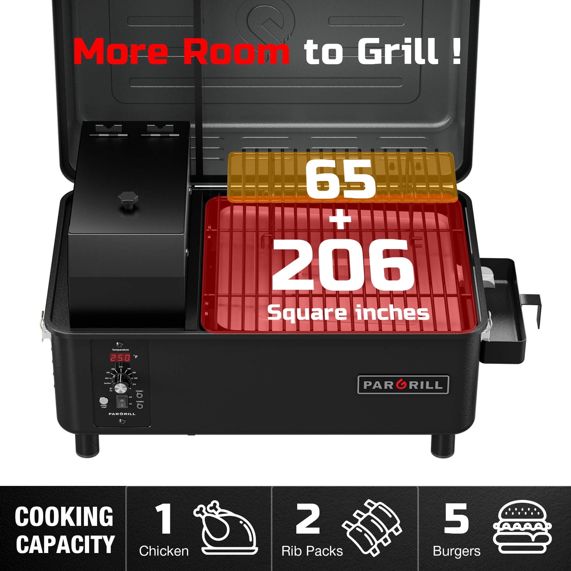 PARGRILL 271 sq.in Wood Pellet Grill & Smoker, Tabletop Portable BBQ Grill with Digital Control, for Camping, Tailgating, Patio & Backyard