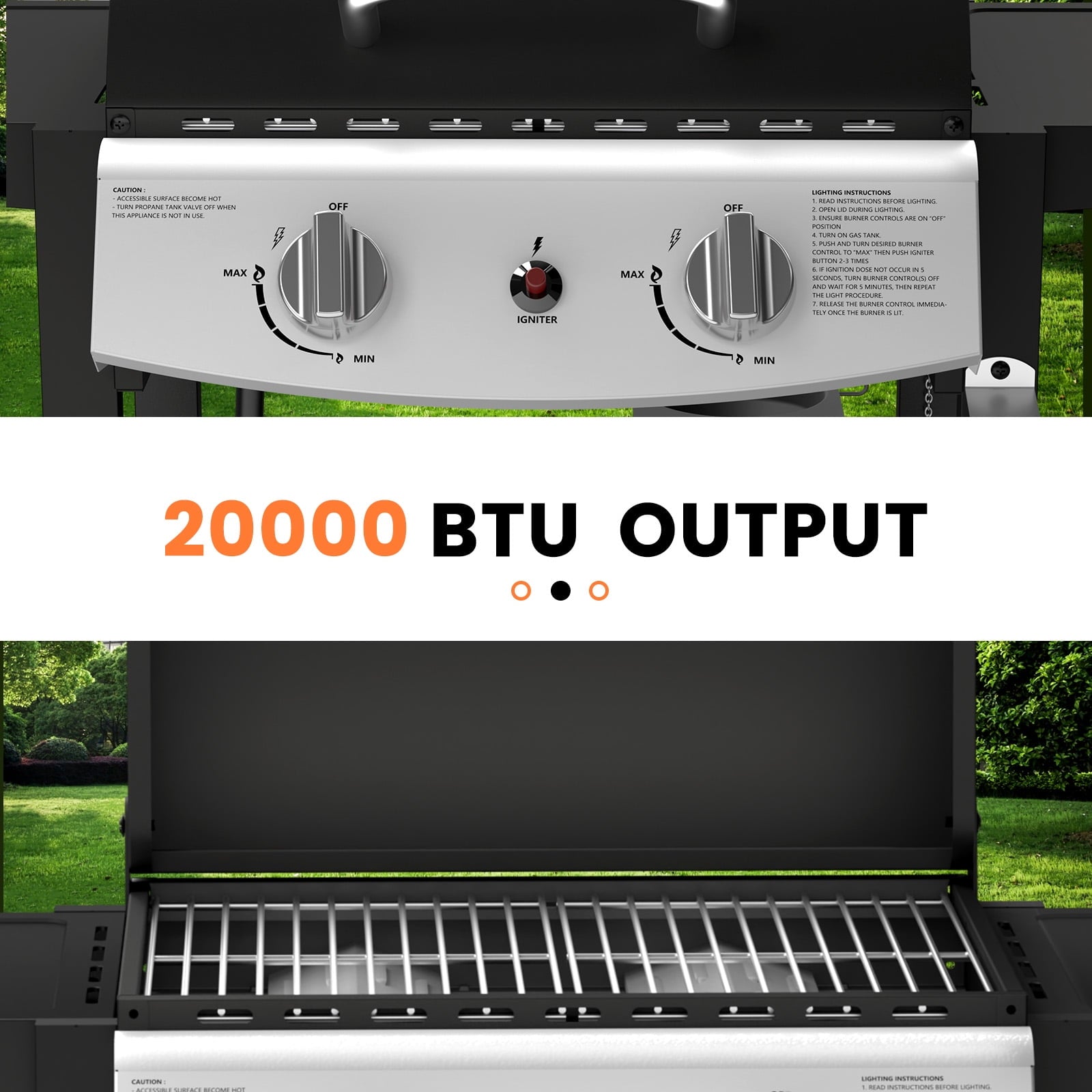 LHRIVER Stainless Steel 3 Burner Propane Gas Grill with Side Burner, 34,000 BTU Patio Garden Barbecue Grill,Porcelain-Enameled Cast Iron Grates