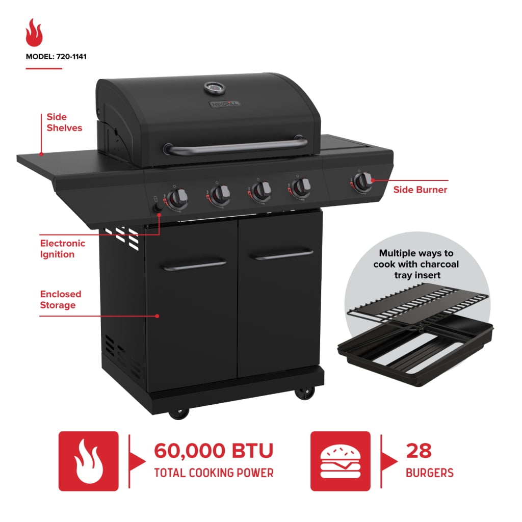 Nexgrill 4-Burner Propane Gas Grill with Side Burner, Stainless Steel Frame, 626 SQ In Total Cooking Space, 60,000 BTUs Output, BBQ Grill Perfect for Outdoor Gatherings - 720-0830H