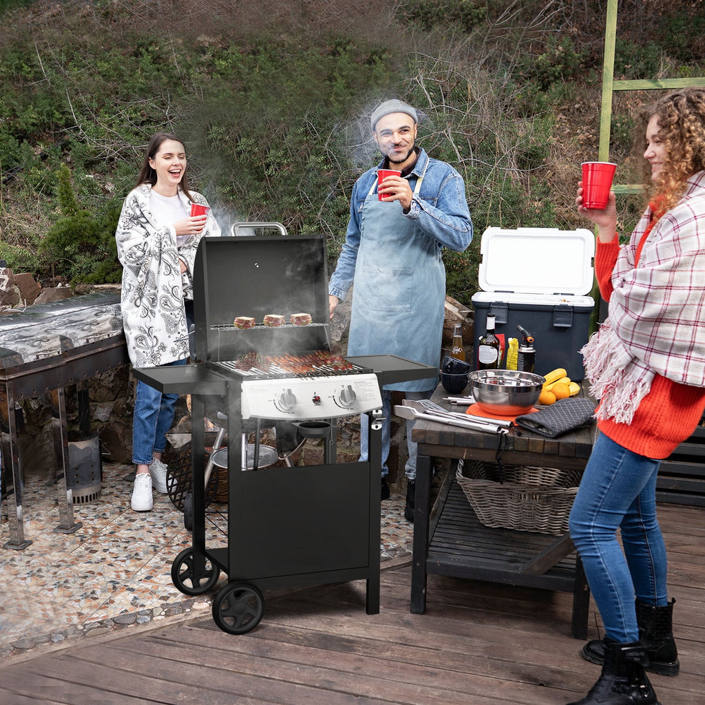 LHRIVER Stainless Steel 3 Burner Propane Gas Grill with Side Burner, 34,000 BTU Patio Garden Barbecue Grill,Porcelain-Enameled Cast Iron Grates
