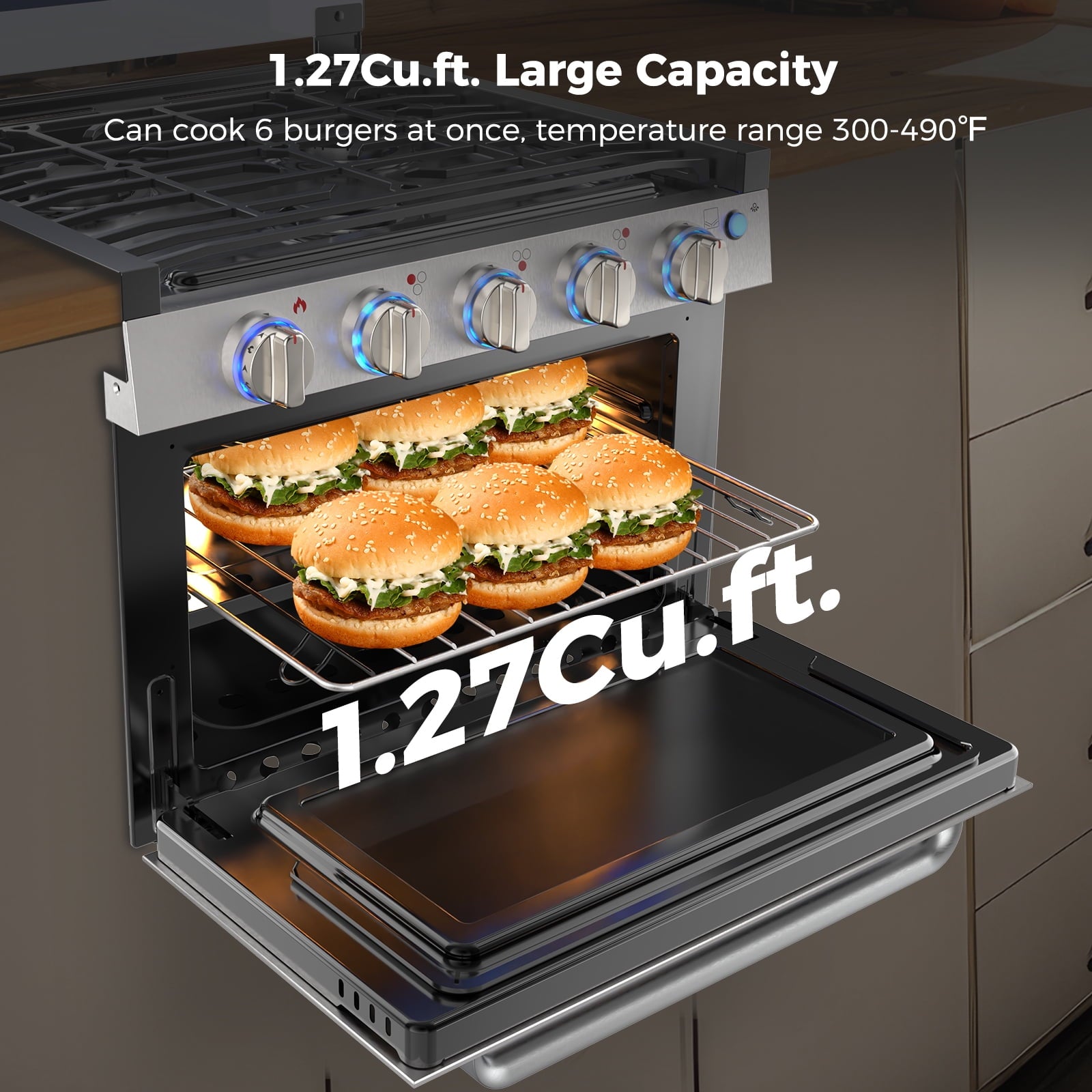 CAMPLUX Classic 17 In RV Propane Gas Range Oven with 3 Burners Cooktop, Stove Oven Combo, Stainless Steel