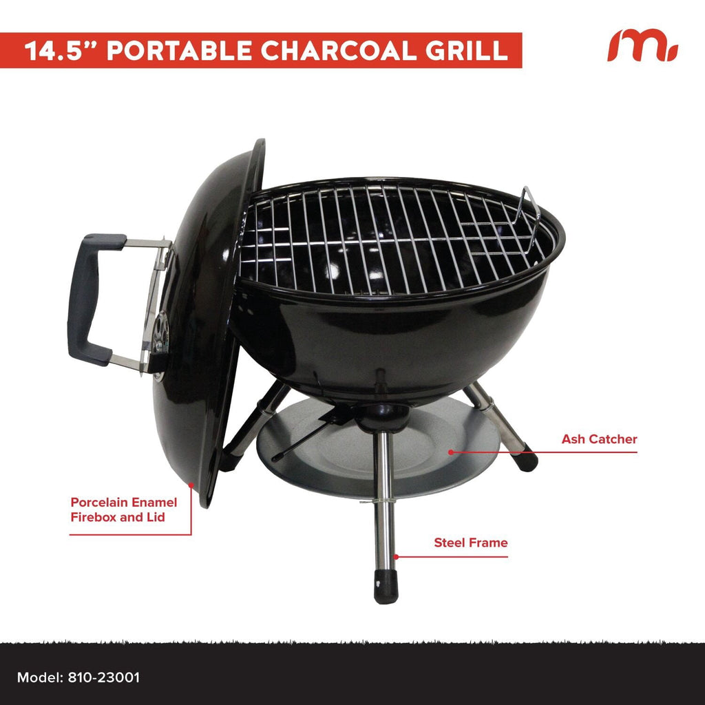 Megamaster – 22 Deluxe Charcoal Barbecue Grill with Adjustable Air Vent, Built-In Temperature Gauge, 368 SQ. In Cooking Area, Storage Rack, Portable Grill for Camping, Picnics, and More - 810-23003