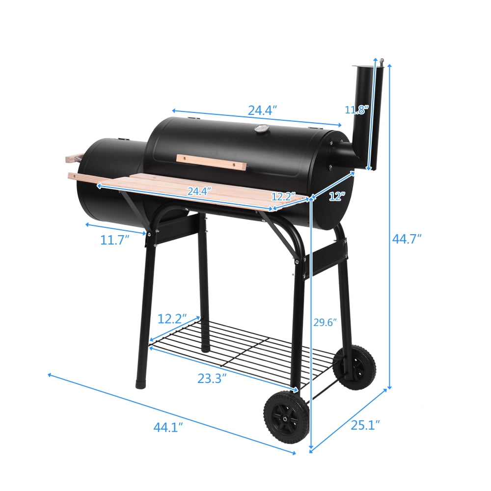 Zimtown BBQ Charcoal Grill Outdoor Barbecue Pit with Offset Smoker Patio Backyard Black