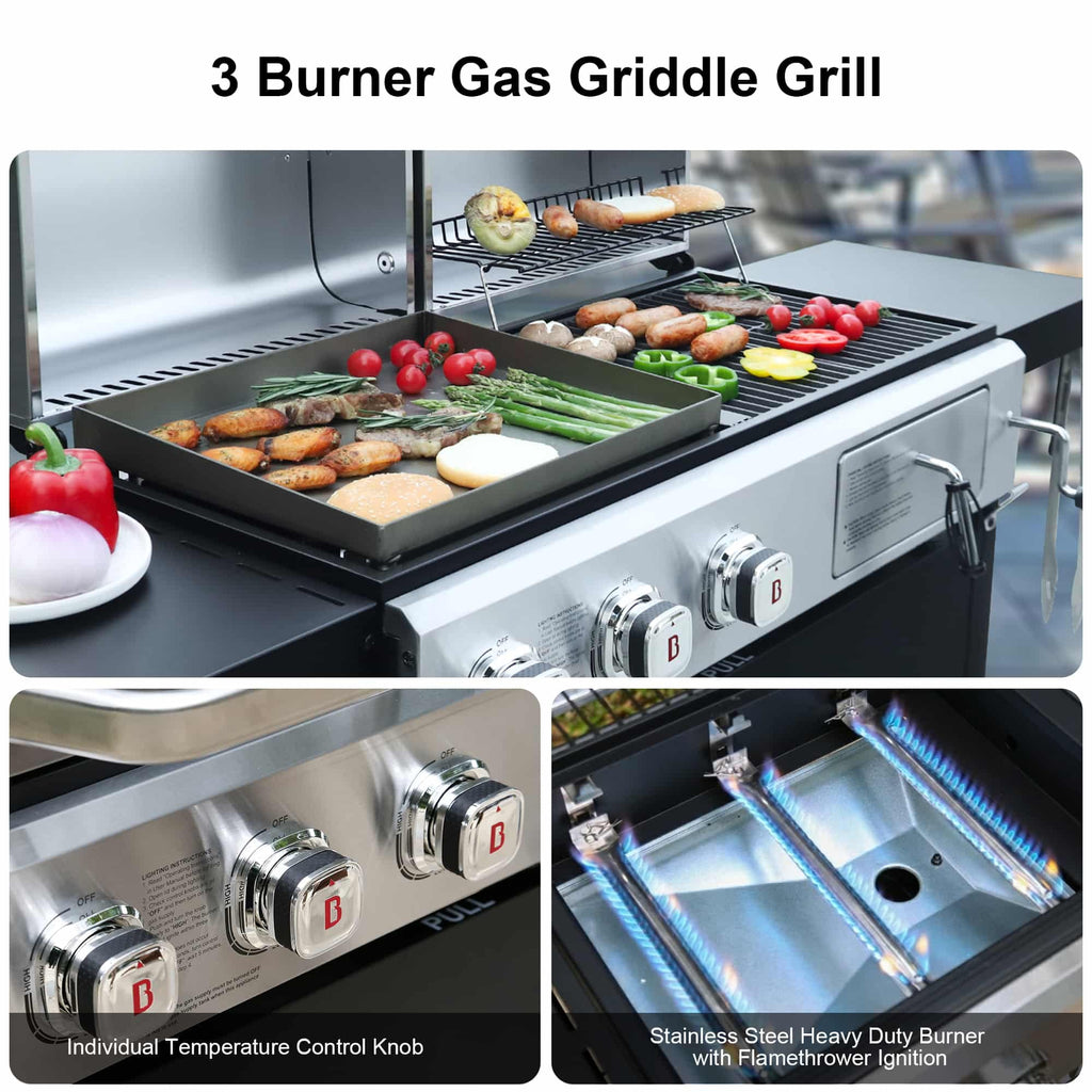 Brand Man Propane Gas & Charcoal Grill Combo with Griddle Dual Fuel BBQ Grill for Outdoor Barbecue, Black