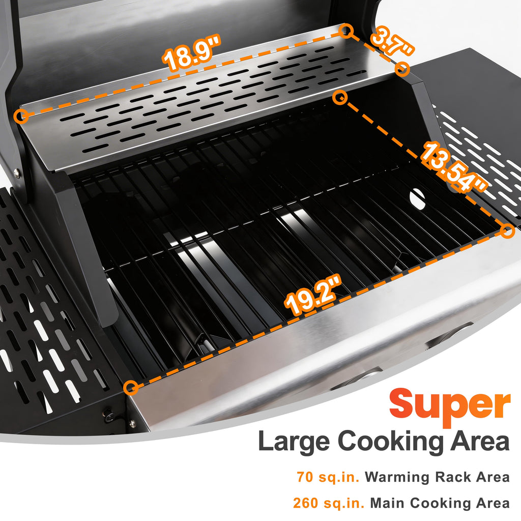 Segmart 3 Burner BBQ Propane Gas Grill, Stainless Steel 27,000 BTU Patio Garden Barbecue Grill with Side Tables, Hanging Basket & Thermometer, Perfect for Camping, Outdoor Cooking