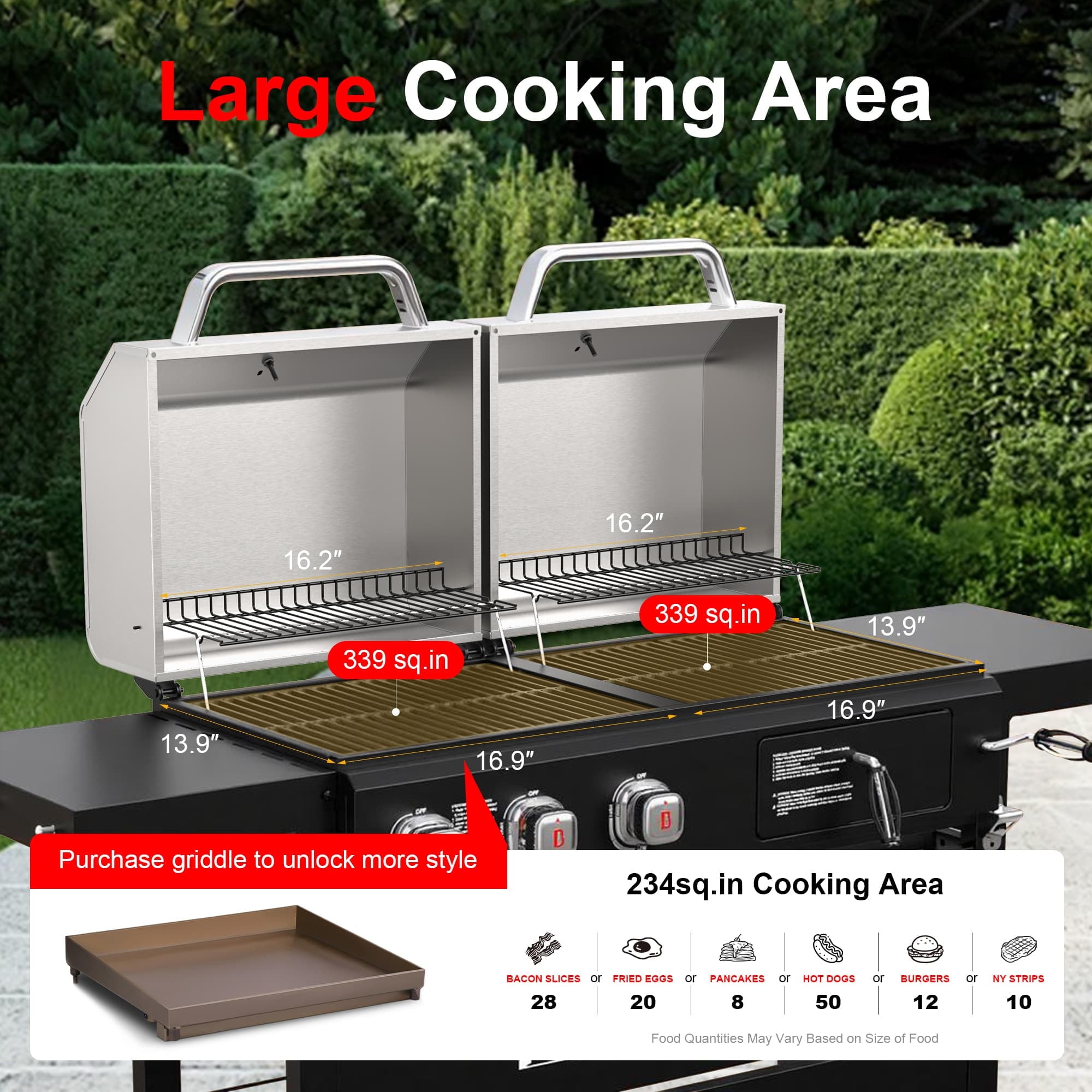 Brand Man Propane Gas & Charcoal Grill Combo with Griddle Dual Fuel BBQ Grill for Outdoor Barbecue, Black