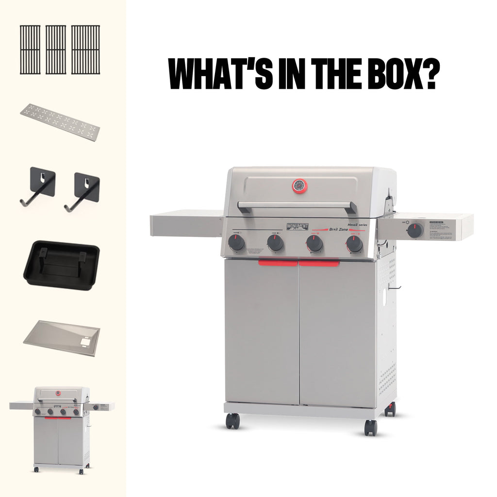 Monument Grills 4 +1 Burner Propane Gas Grill,49,000 BTU Stainless Steel Outdoor Patio Barbecue Grill with Folding Shelves and Flip Rack,Mesa II 415BZ