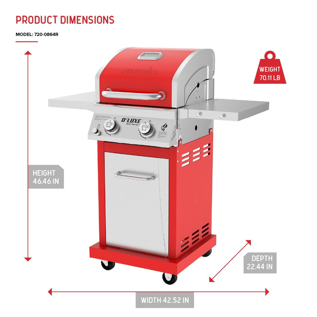 Nexgrill Deluxe 2-Burner Gas Grill with 401 SQ In Grate, 28000 BTUs, Stainless Steel Control Panel & Foldable Side Table, Propane BBQ Grill for Outdoor Cooking, Patios, Backyards and More -720-0864RA