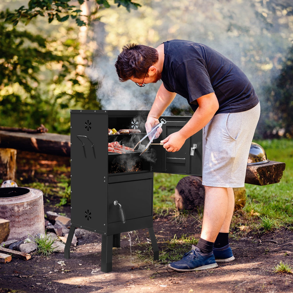 Zimtown Charcoal Grill BBQ Smoker Outdoor Barbecue Pit with 3 Levels Patio Backyard Black