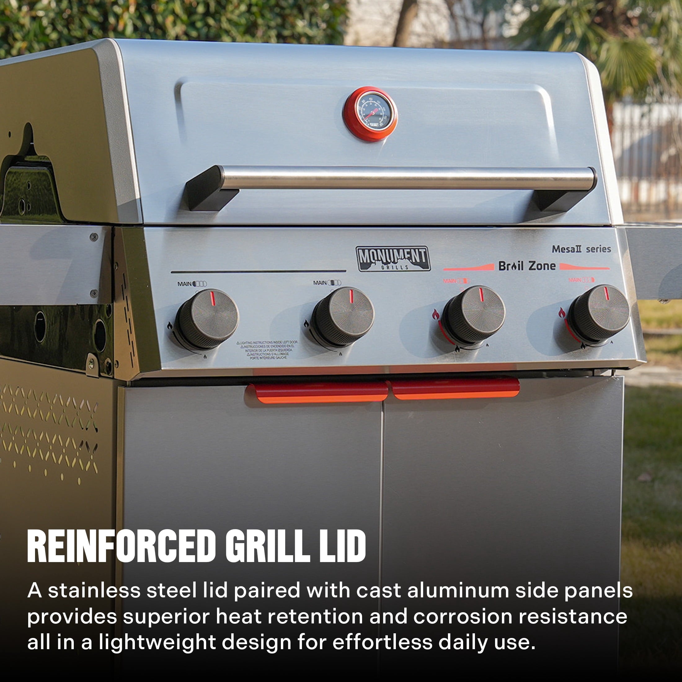 Monument Grills 4 +1 Burner Propane Gas Grill,49,000 BTU Stainless Steel Outdoor Patio Barbecue Grill with Folding Shelves and Flip Rack,Mesa II 415BZ
