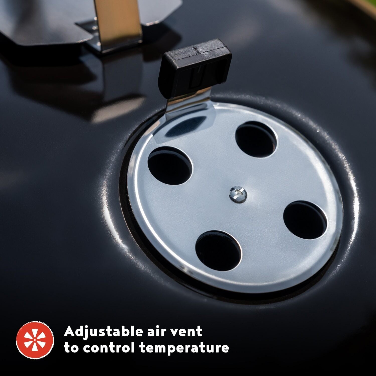 Megamaster – 22 Deluxe Charcoal Barbecue Grill with Adjustable Air Vent, Built-In Temperature Gauge, 368 SQ. In Cooking Area, Storage Rack, Portable Grill for Camping, Picnics, and More - 810-23003