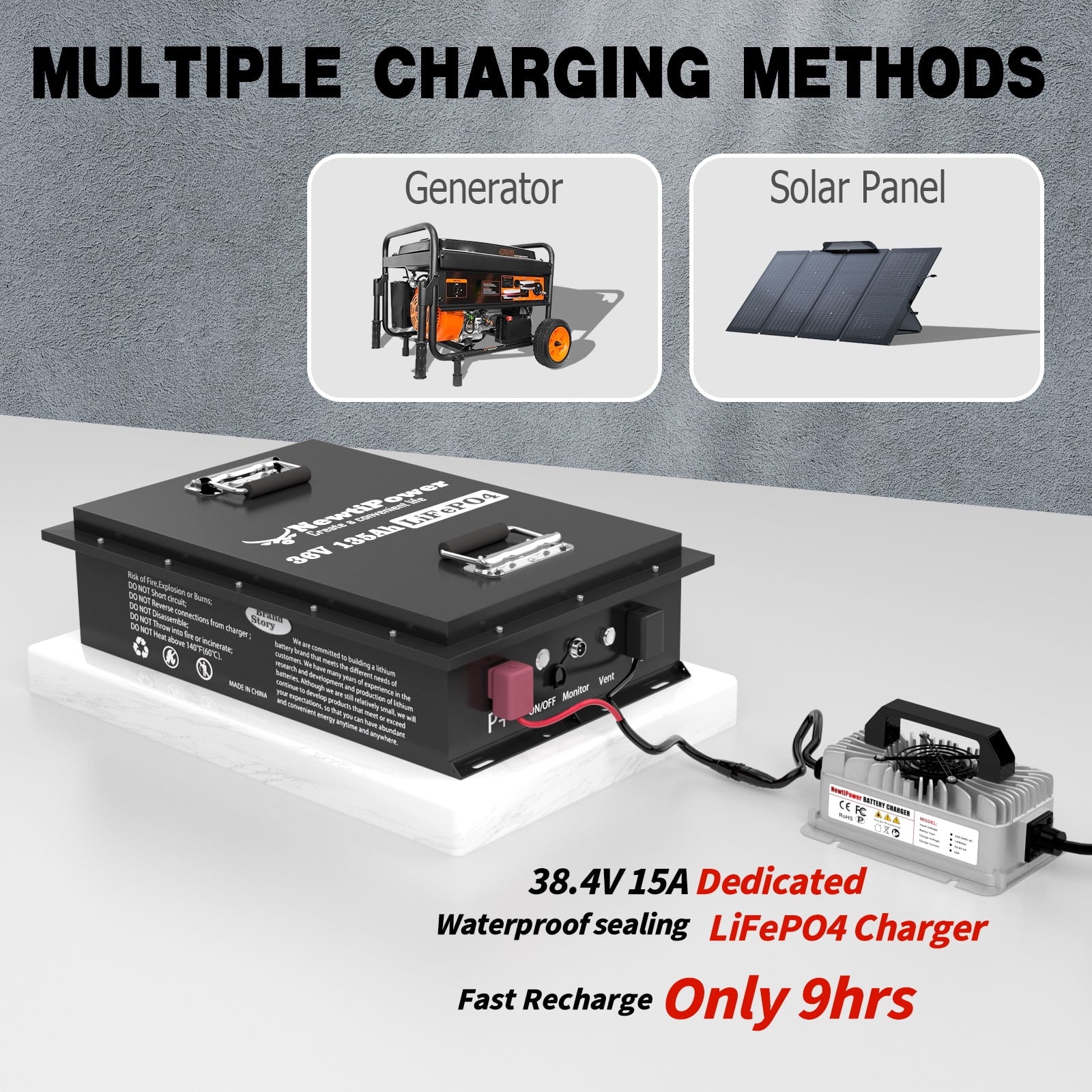 NewtiPower  36V 135Ah LiFepo4 Lithium Battery with 200A BMS&APP,  Top Post for Golf Cart